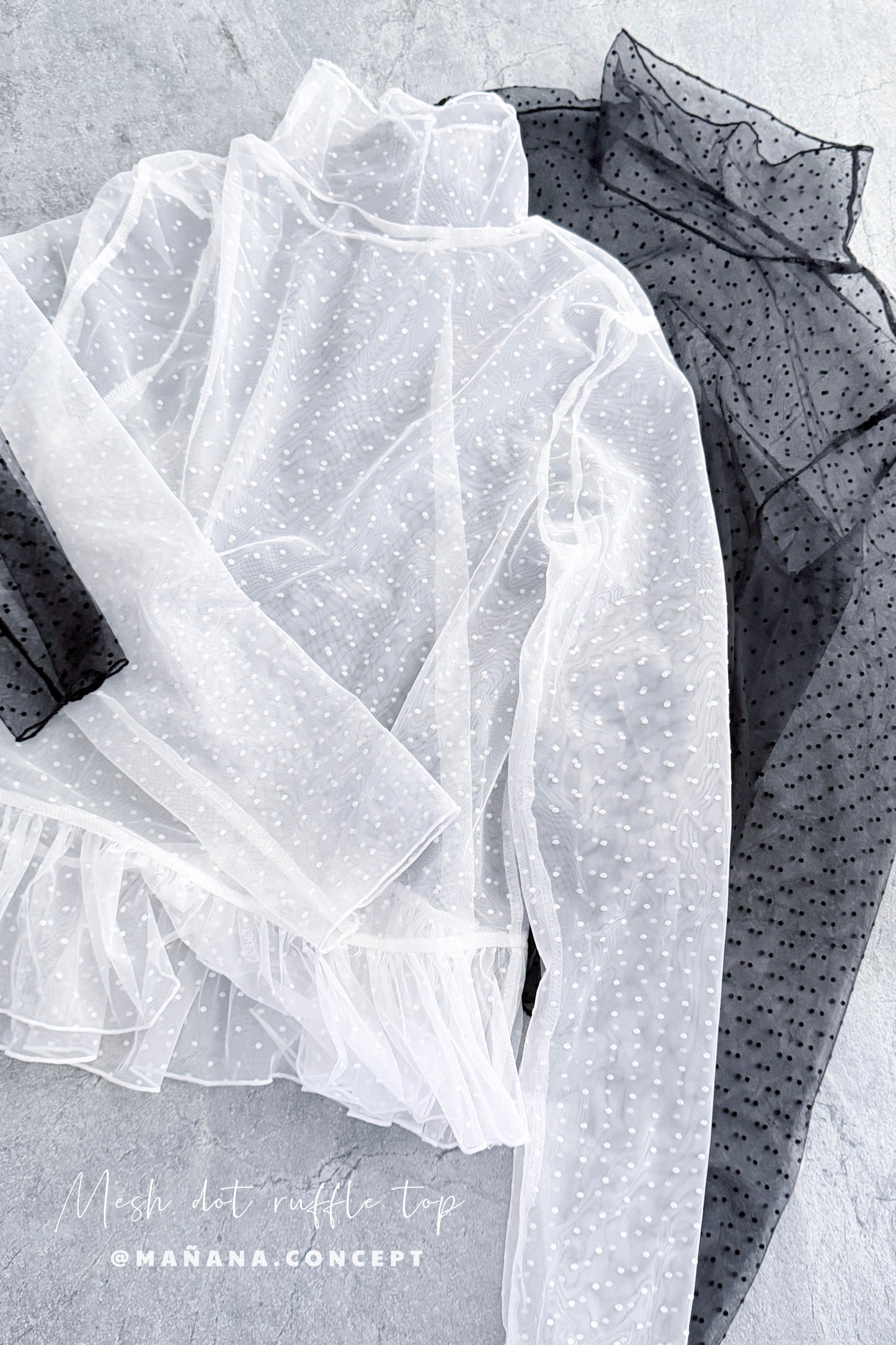 MZ978 MESH DOT RUFFLE TOP