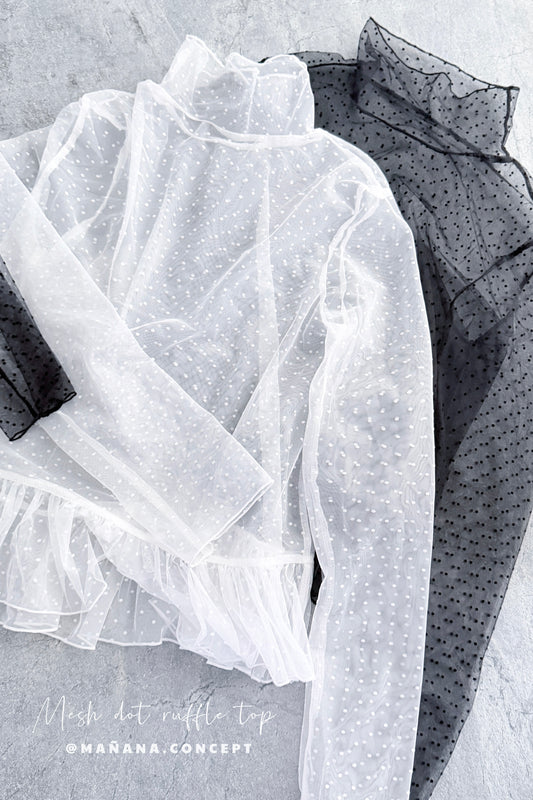 MZ978 MESH DOT RUFFLE TOP