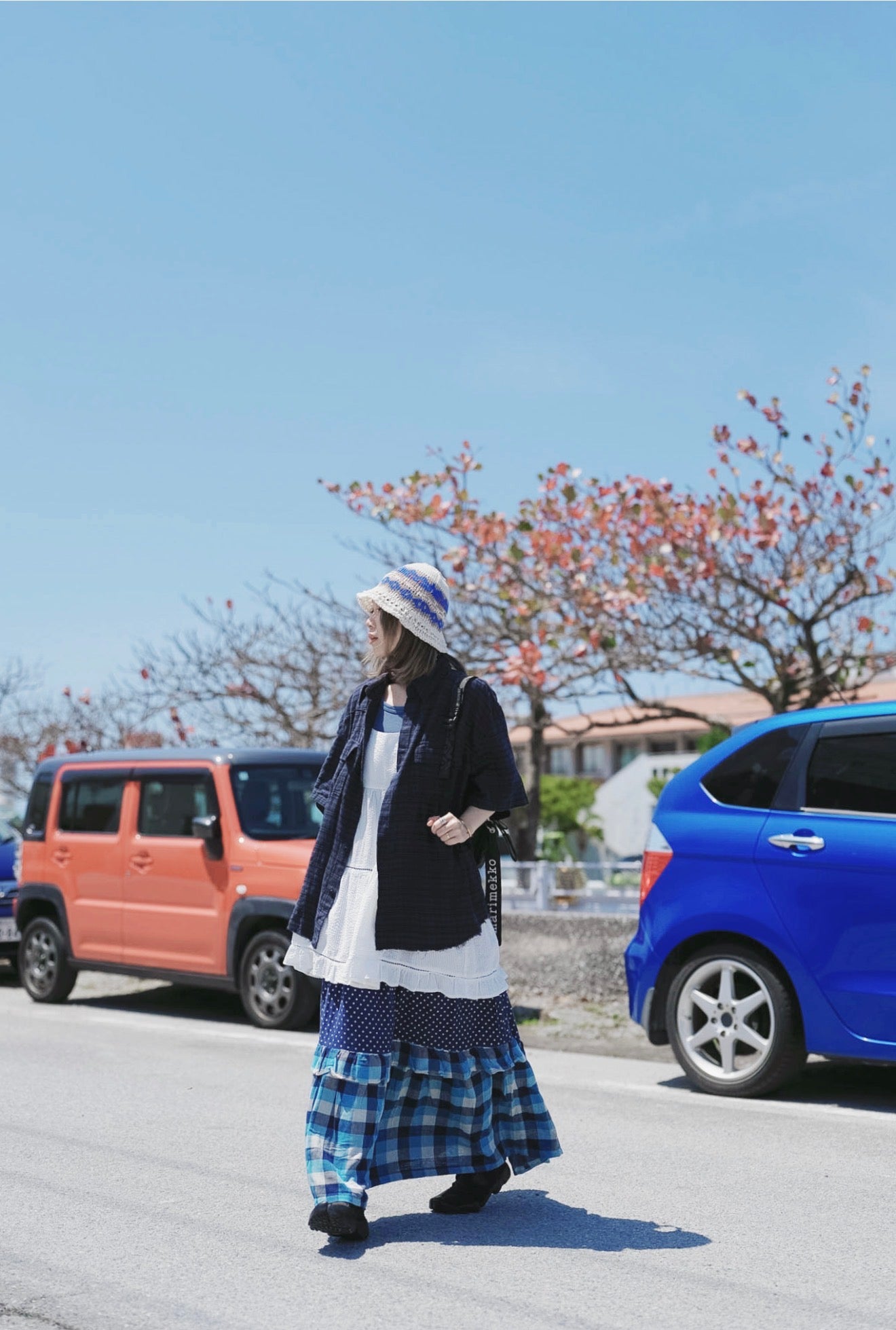 CB101 PATCHWORK PLAID & POLKA DOT MAXI SKIRT