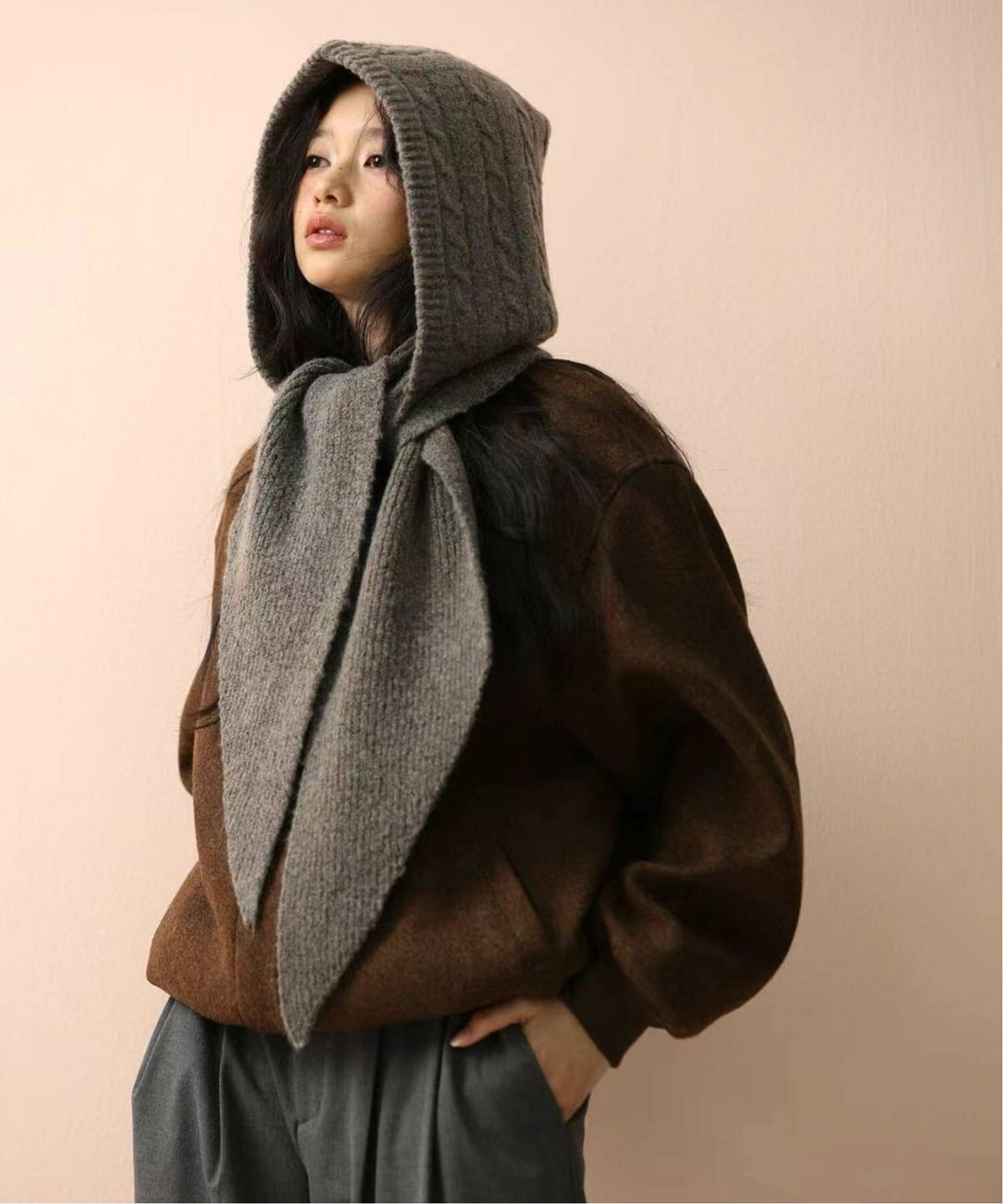 MZ921 CABLE HOODED SCARF