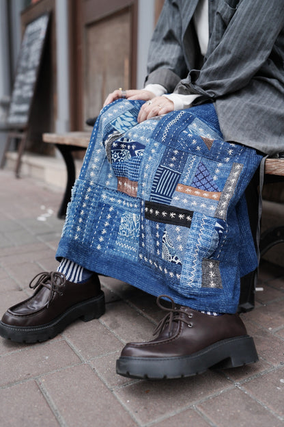 NA463 INDIGO SASHIKO PATCHWORK SKIRT