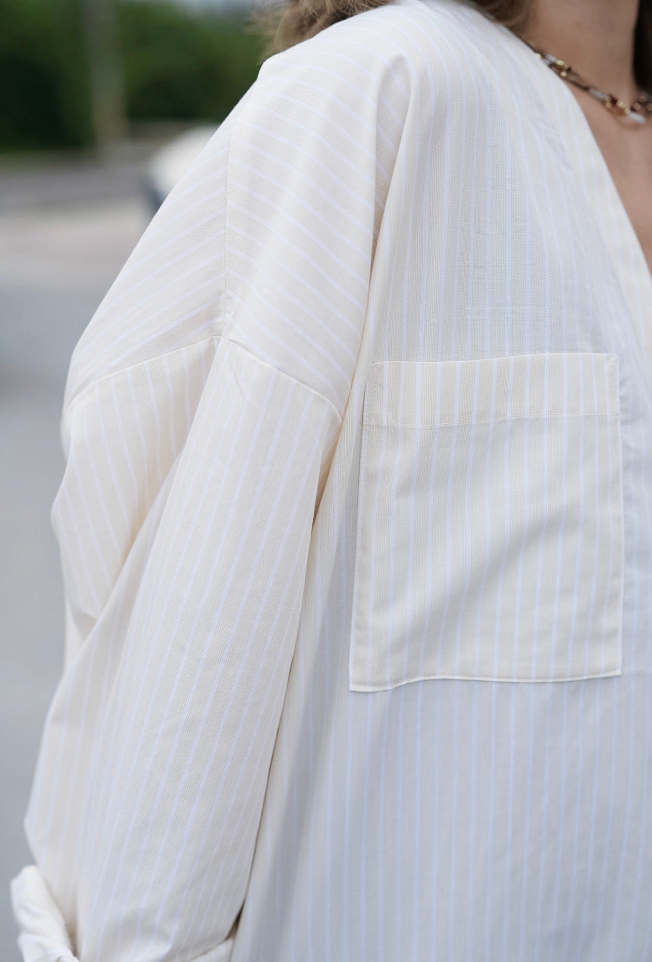 NA469 EASY CARE V NECK STRIPED SHIRT