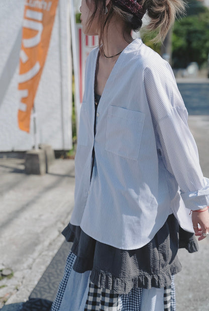 NA469 EASY CARE V NECK STRIPED SHIRT