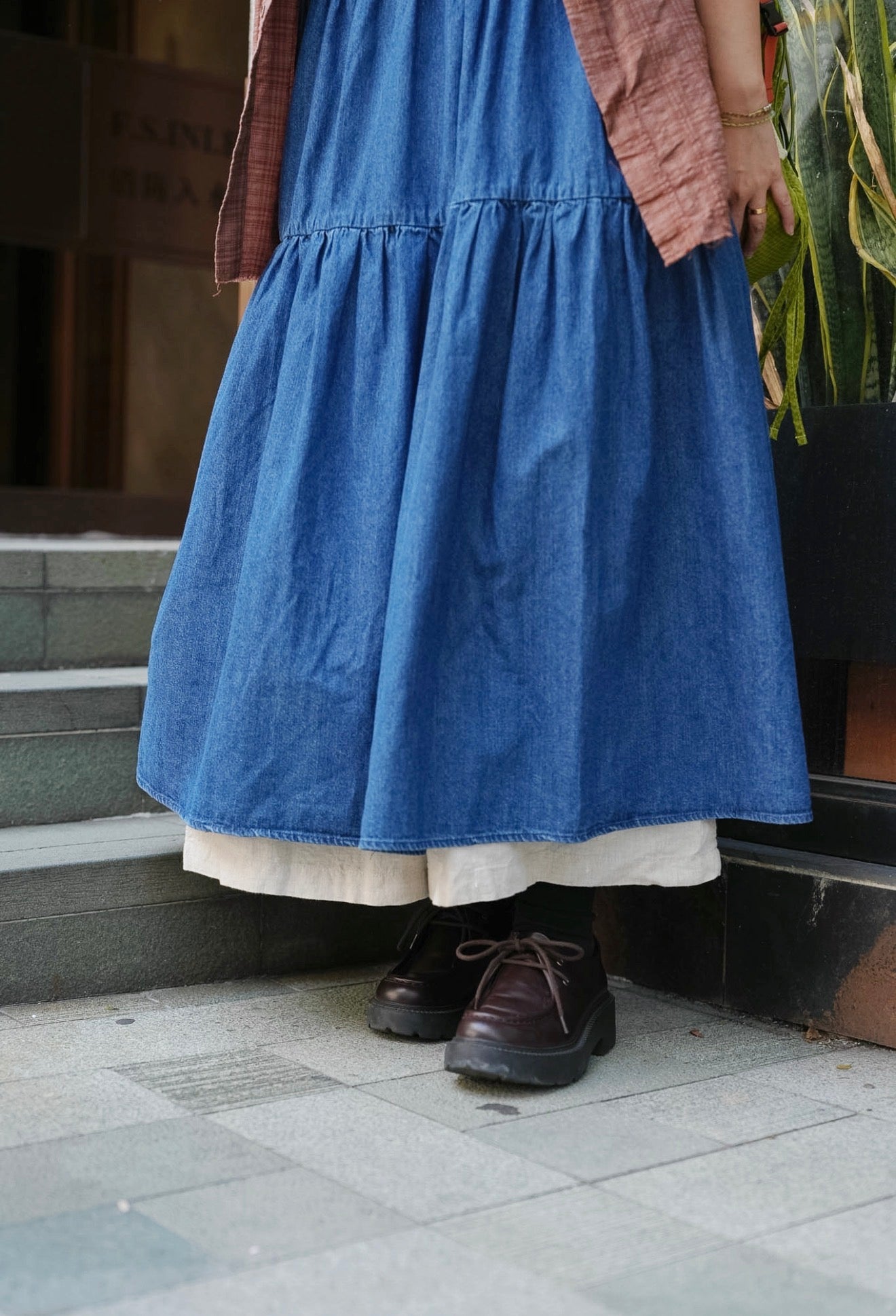 CB112 DENIM LAYER ONE-PIECE DRESS
