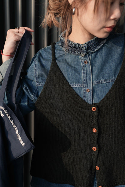 MZ948 RUFFLED COLLAR NECK DENIM SHIRT