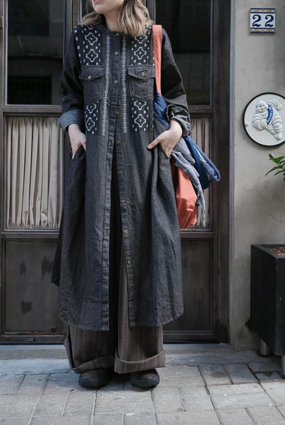 NA459 EMBROIDERED DENIM DRESS
