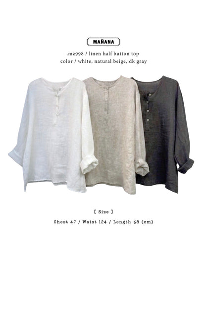 MZ998 LINEN HALF BUTTON TOP