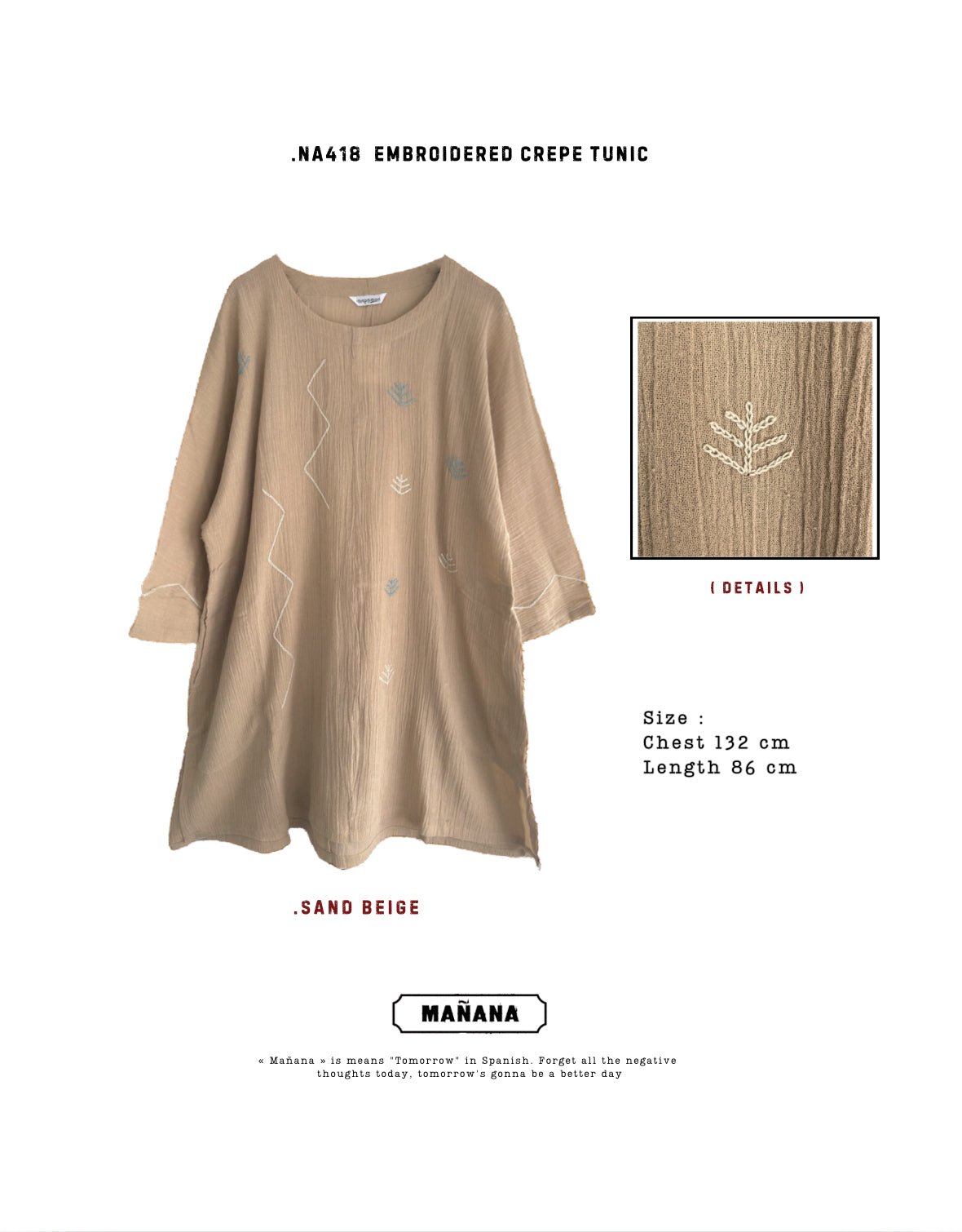 NA418 EMBROIDERED CREPE TUNIC