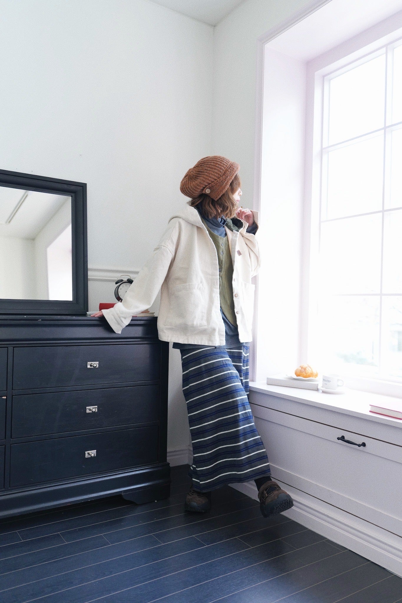 MZ938 DENIM TWILL BRUSHED HOODED COAT