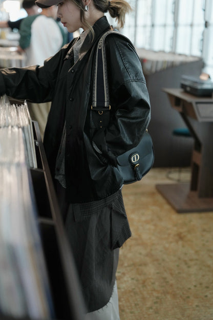 MZ945 FAUX LEATHER TRENCH JACKET