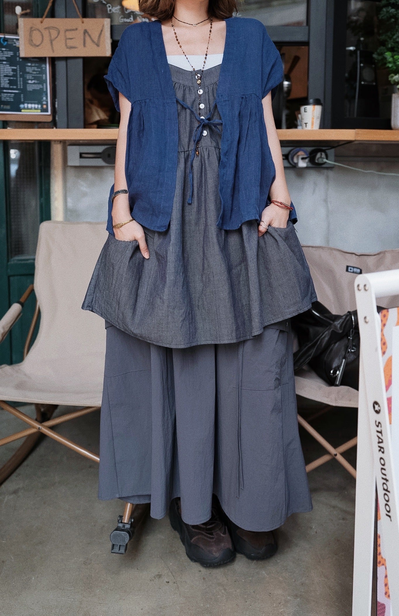 MB030 LINEN KIMONO SLEEVE BLOUSE