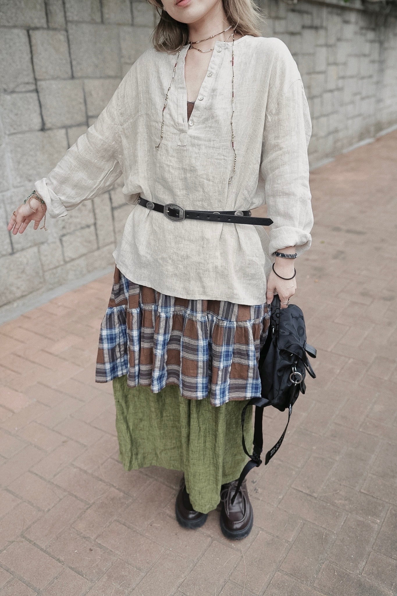 MZ998 LINEN HALF BUTTON TOP