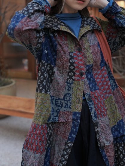 MZ862 BOTTLE-NECK PATCHWORK LONG COAT
