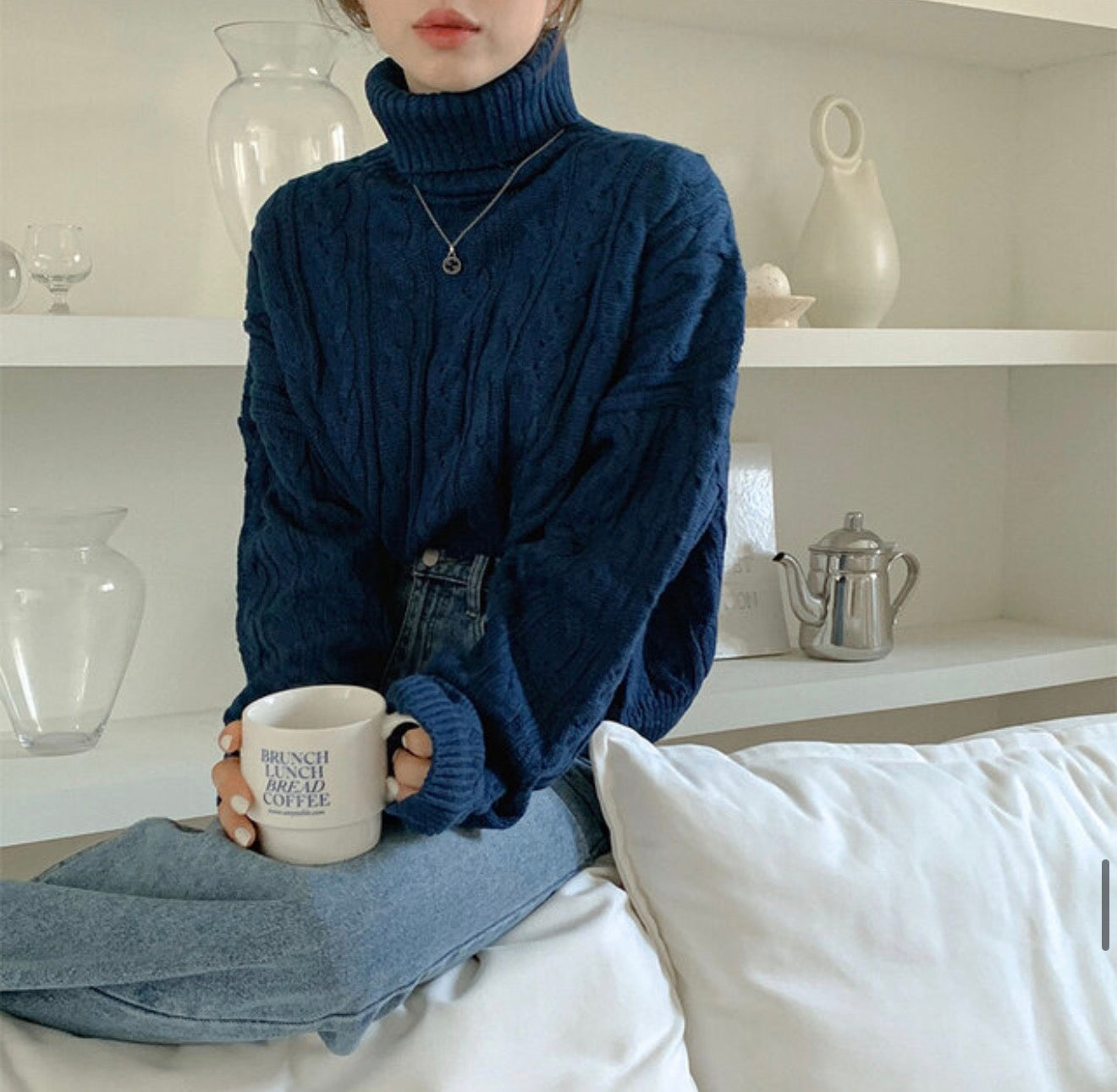 MZ594 CABLE-KNIT TURTLE NECK TOP 【 買2件減-$20 】