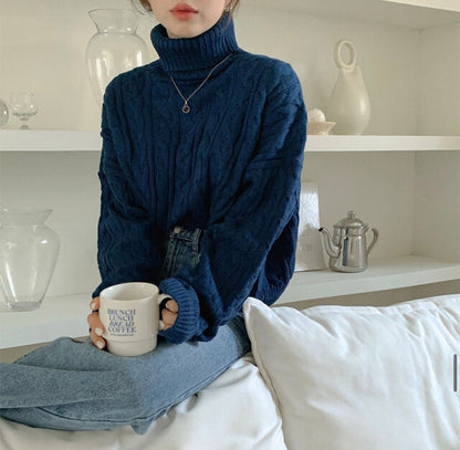 MZ594 CABLE-KNIT TURTLE NECK TOP 【 買2件減-$20 】