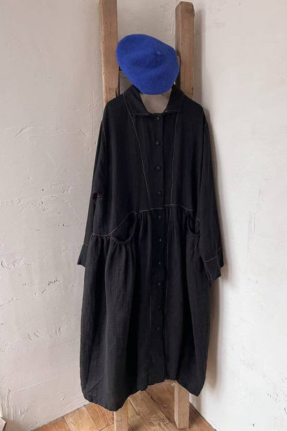 MZ852 CONTRASTED STITCH SHIRT DRESS