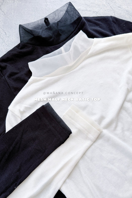 MZ956 MESH HALF NECK BASIC TOP