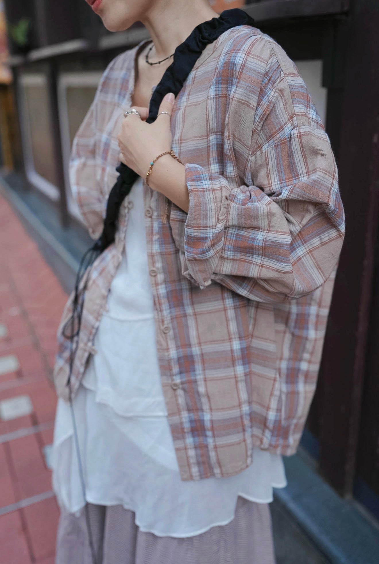 CB107 DOBBY PLAID SHIRT BLOUSE