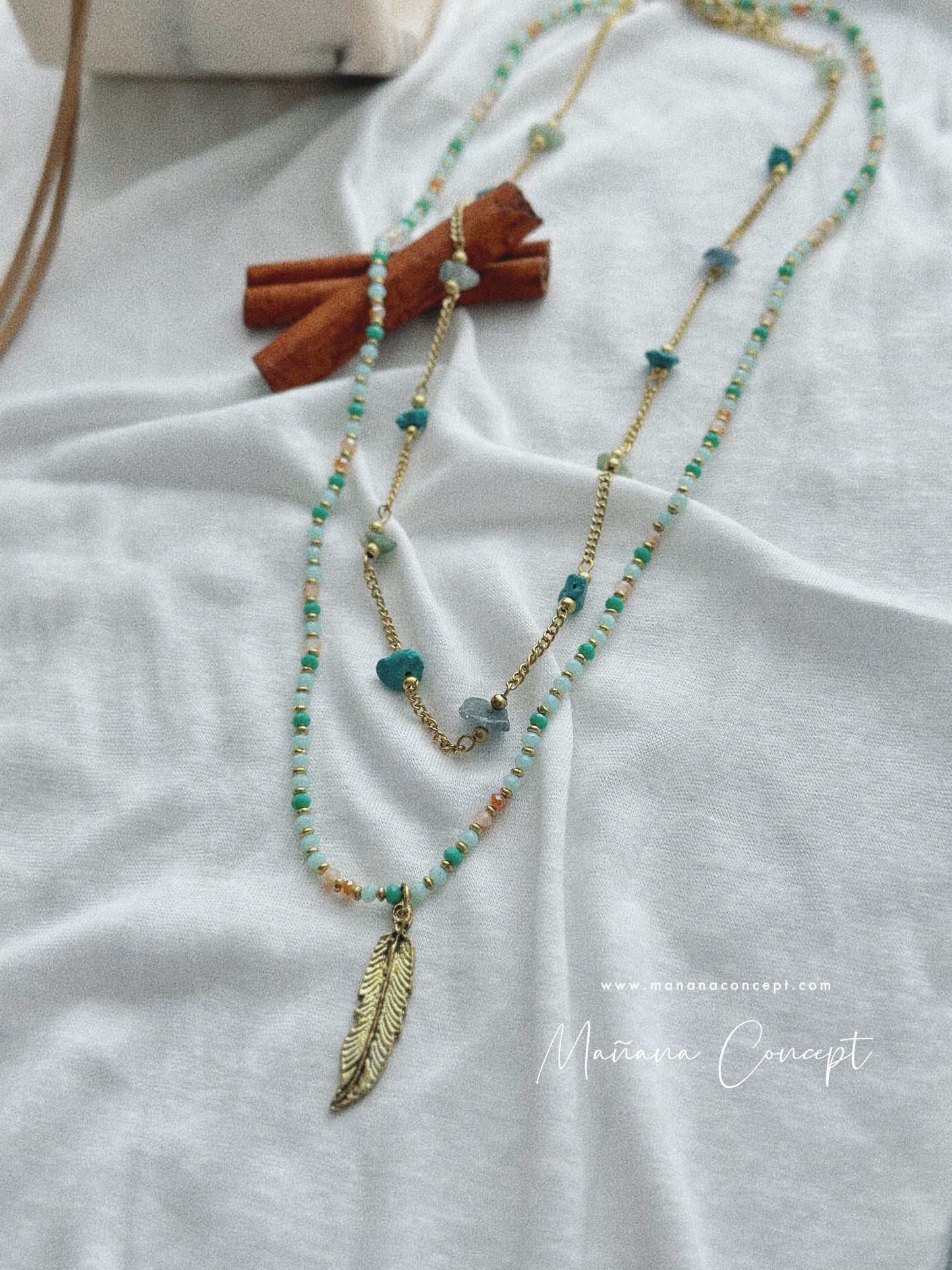 Beaded Feather Layer Necklace