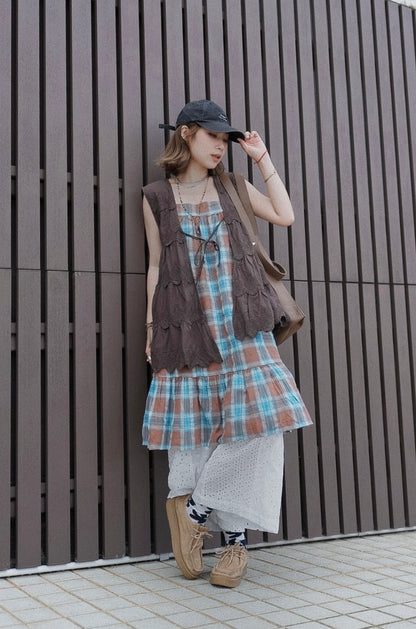 CB119 DOBBY PLAID MIDI DRESS