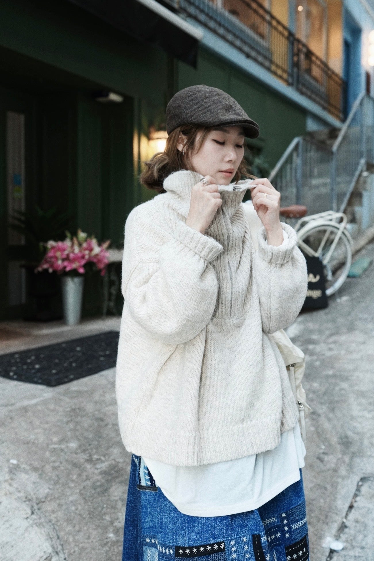 NA464 HALF ZIP KNIT SWEATER