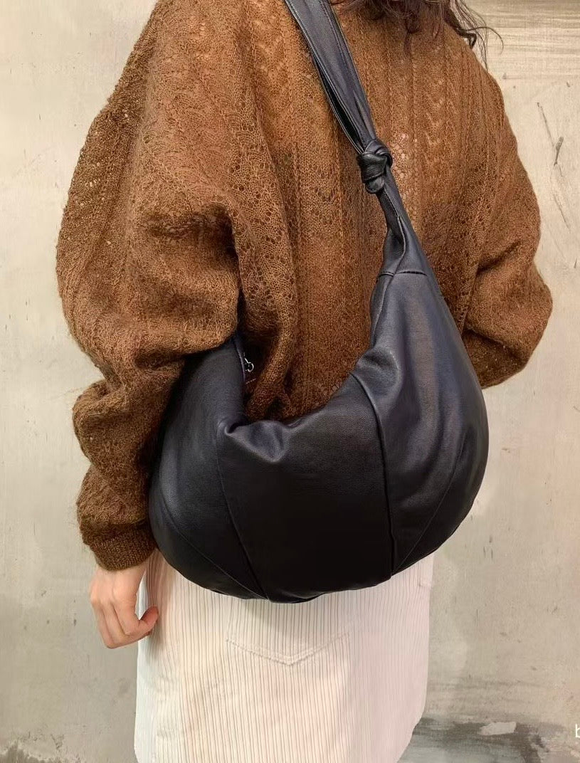 MB015 ITALIAN HANDMADE LAMBSKIN CROISSANT HOBO BAG