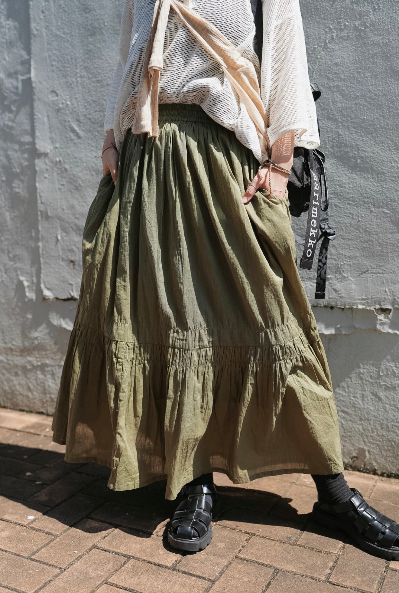 NA485 COTTON CRINKLED FLARED SKIRT