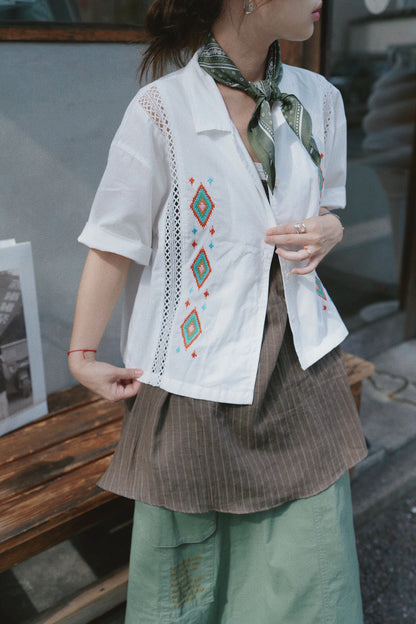 MZ818 NATIVE EMBROIDERED LACE SHIRT