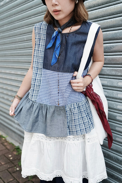 CB138 PATCHWORK DENIM TOP