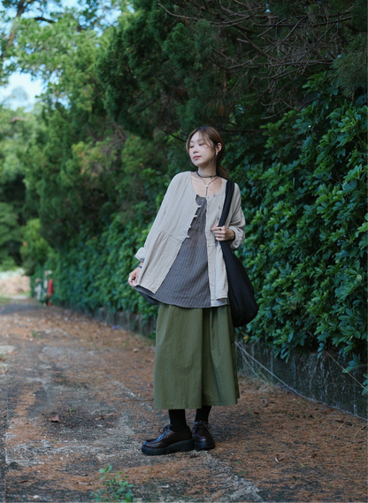 MZ819 LT WEIGHT BUTTON STRIPED DRESS