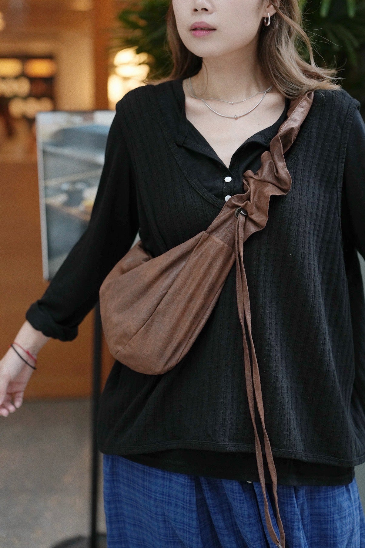 MZ820 RUCHED SUEDE HOBO BAG