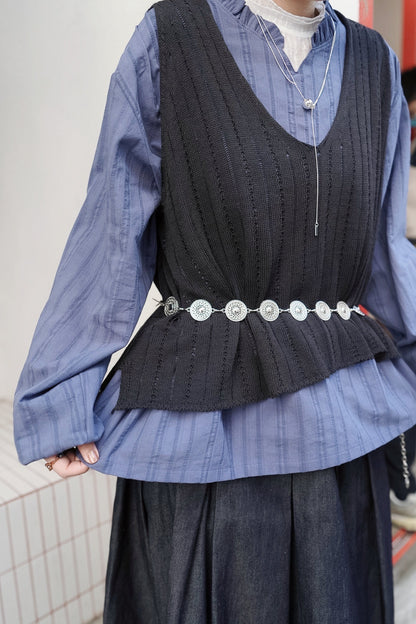 MZ967 RUFFLE COLLAR DOBBY BLOUSE