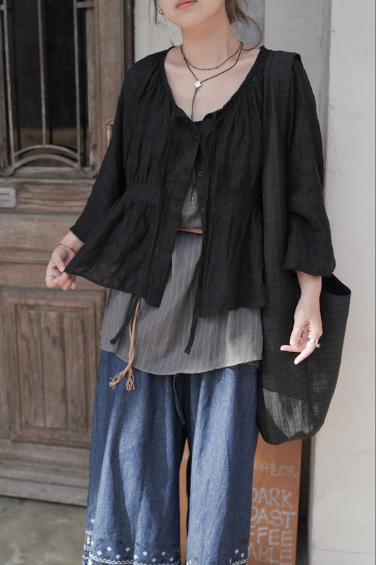MZ843 DOBBY RIBBON BLOUSE