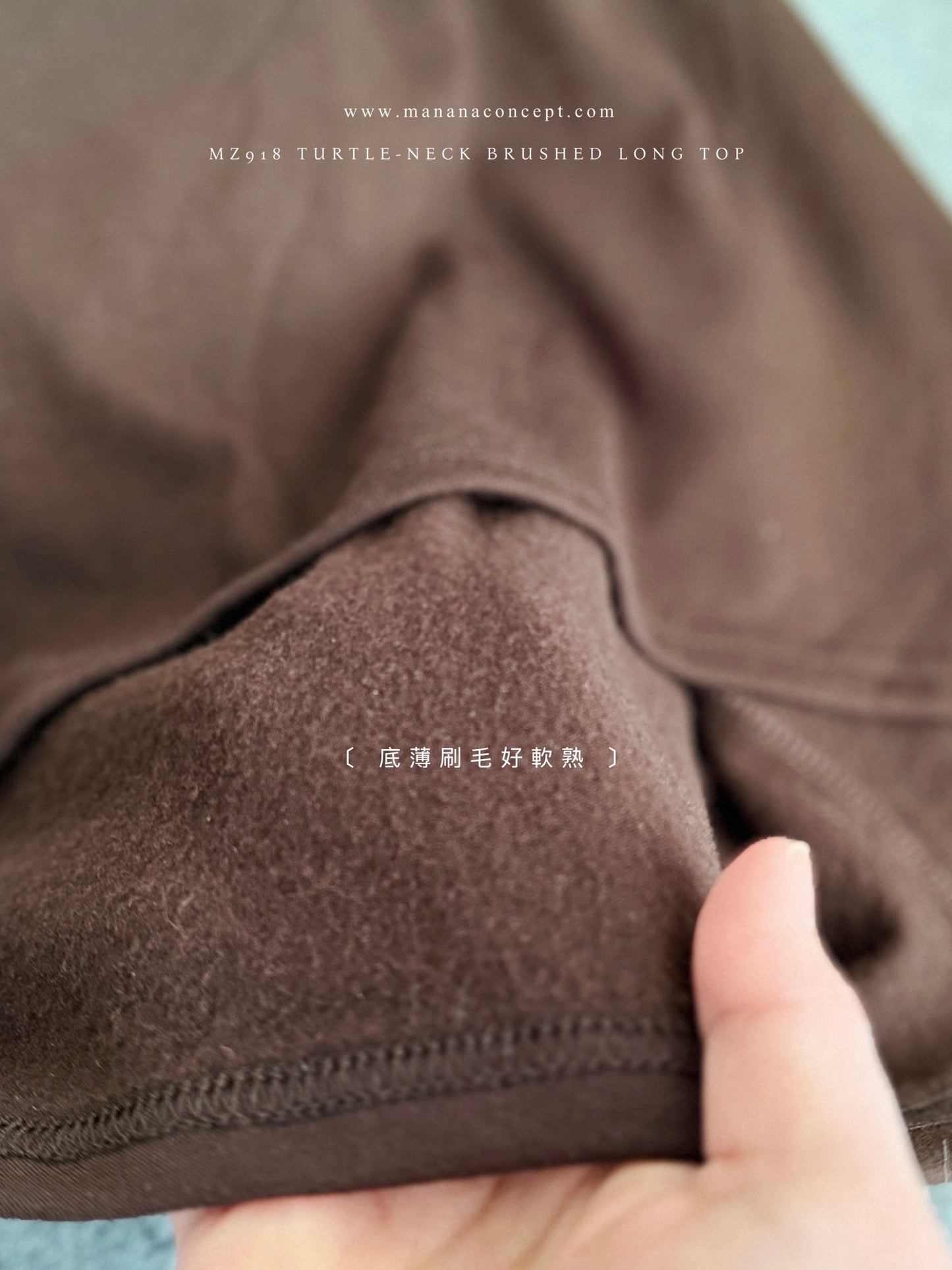 MZ918 TURTLE-NECK BRUSHED LONG TOP【 2件減-$20, 4件減-$50 】