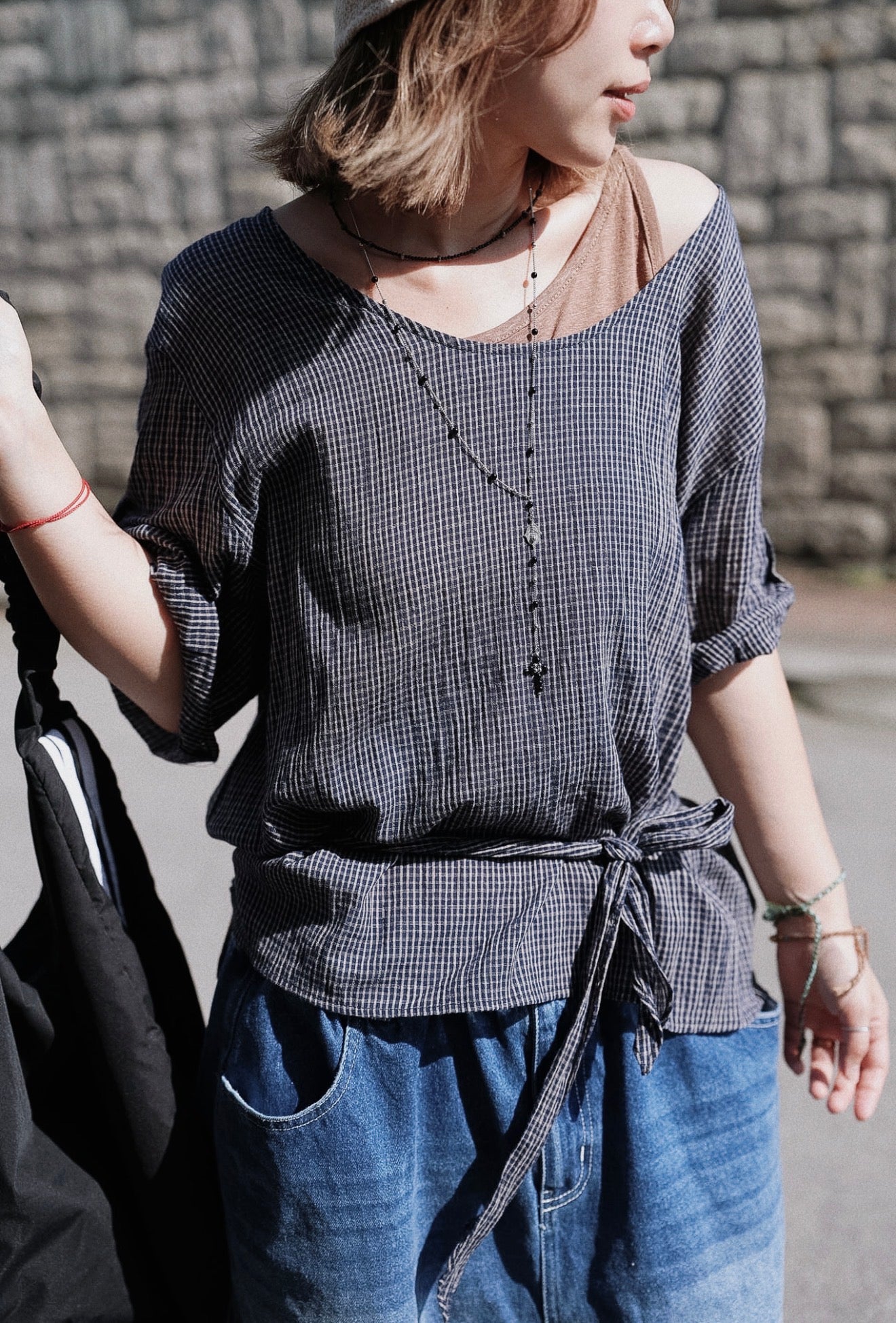 MB022 CREPE PLAID BLOUSE