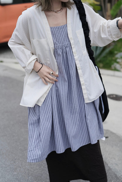 NA469 EASY CARE V NECK STRIPED SHIRT