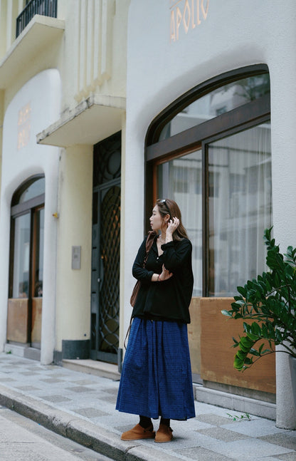 MZ828 CRINKLE BLUE PLAID SKIRT