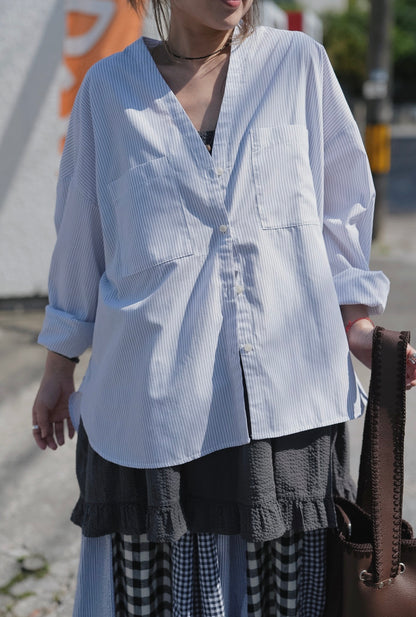 NA469 EASY CARE V NECK STRIPED SHIRT