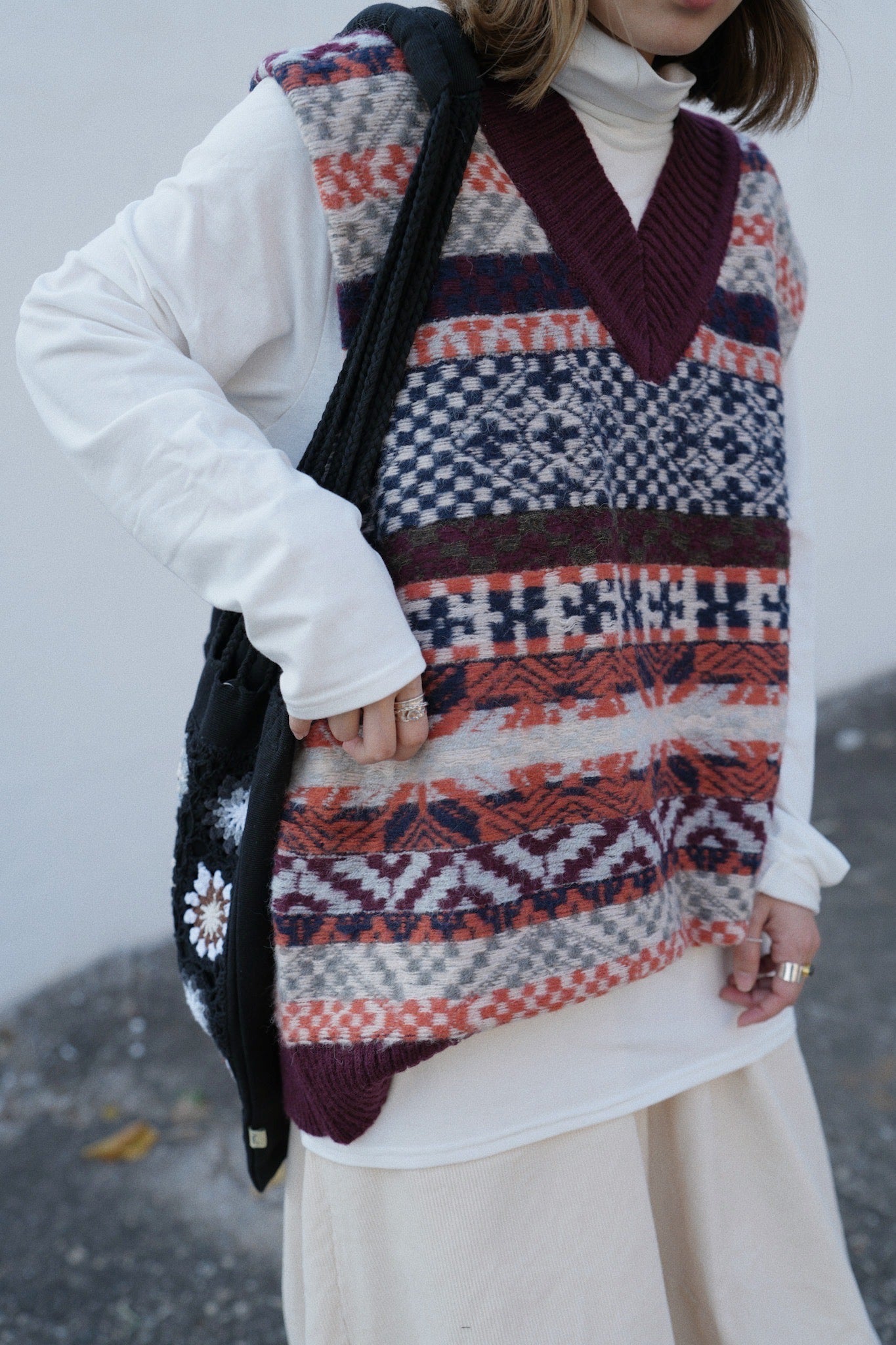 MZ917 WESTERN PATTERN WOOL VEST TOP