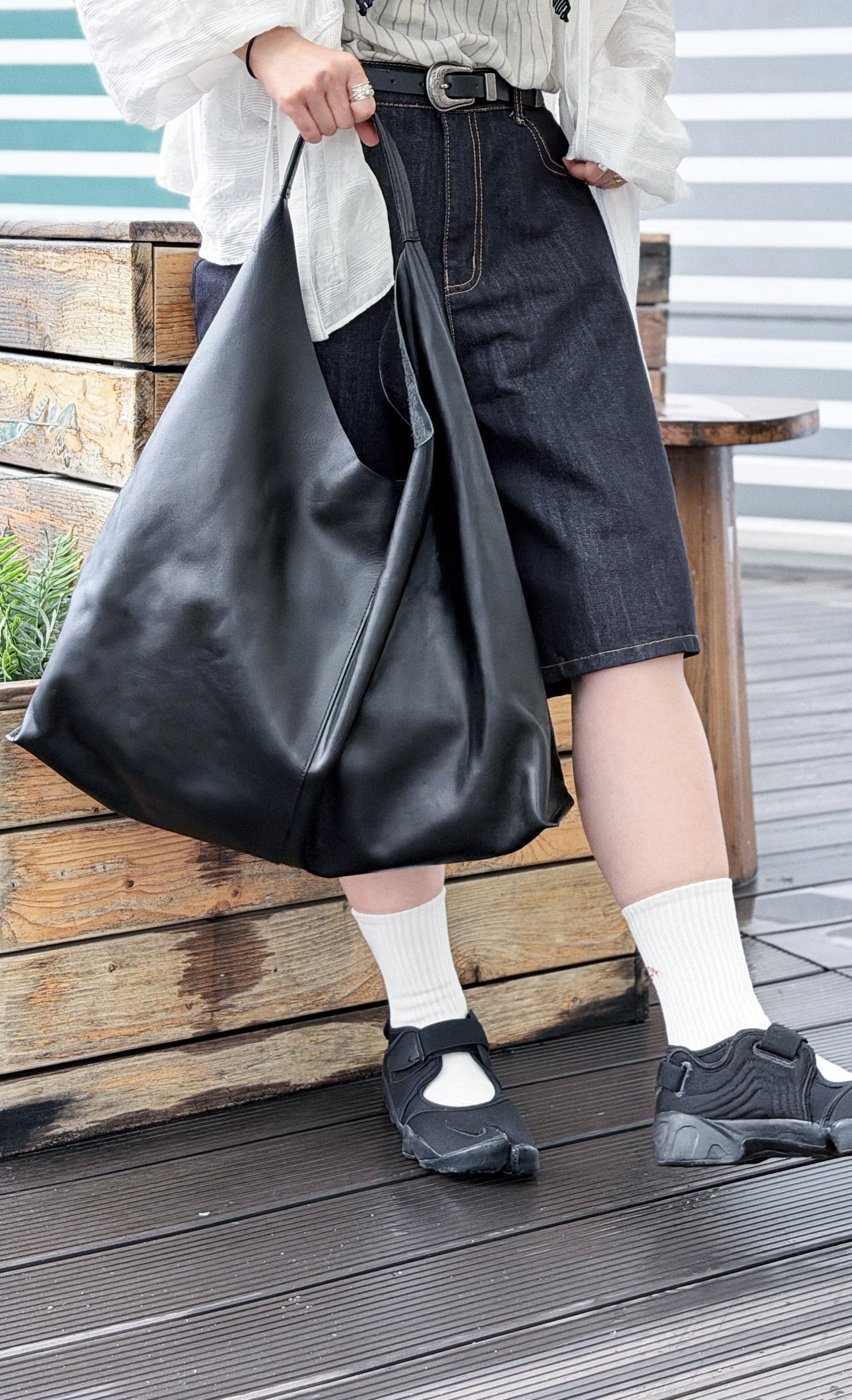 MZ838 ITALIAN LEATHER LARGE TOTE BAG / 2 COLORS