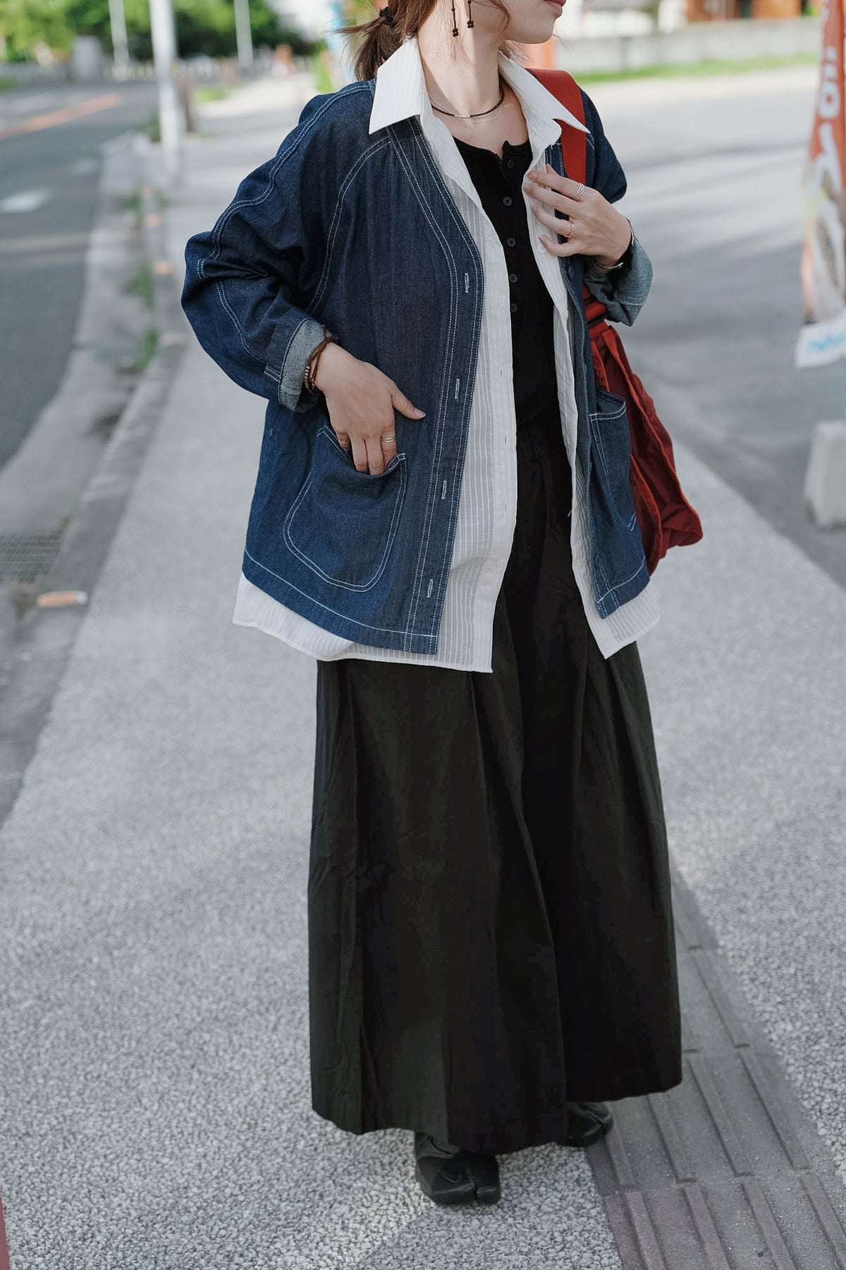CB147 COLLARLESS DENIM JACKET