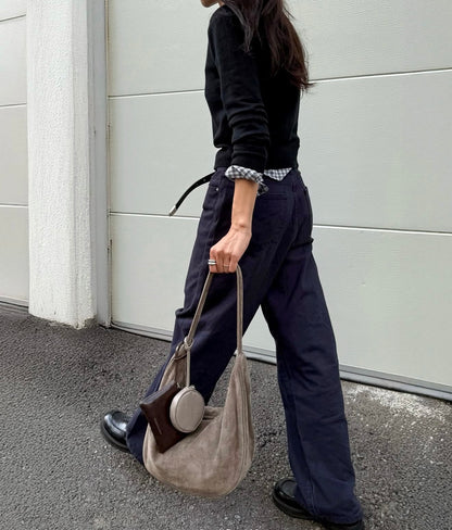 MZ943 ITALIAN LEATHER HANDMADE CURVE SHOULDER BAG