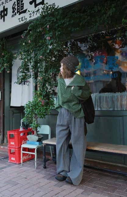 MZ936 HIGH-WAISTED SUEDE STRIPED PANTS