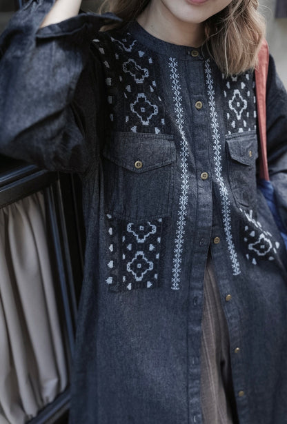 NA459 EMBROIDERED DENIM DRESS