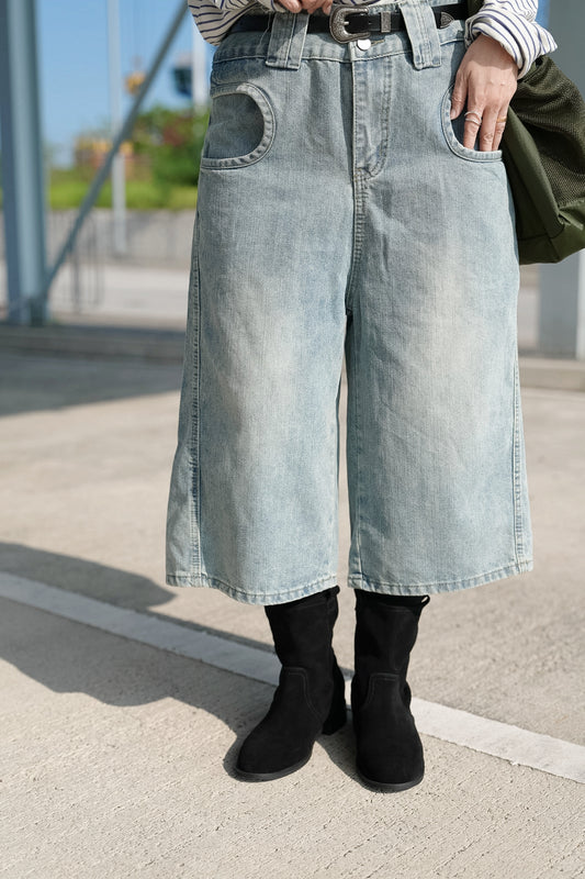 MB058 BAGGY FADED DENIM SHORTS