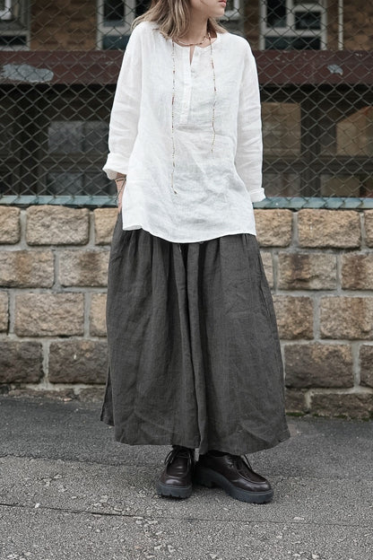 MZ998 LINEN HALF BUTTON TOP
