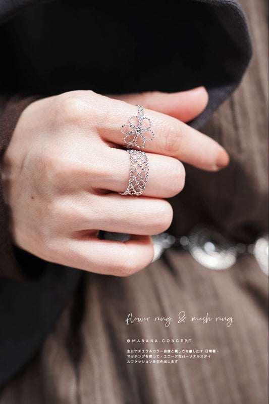 MZ862 SILVER 925 FLOWER RING & MESH RING