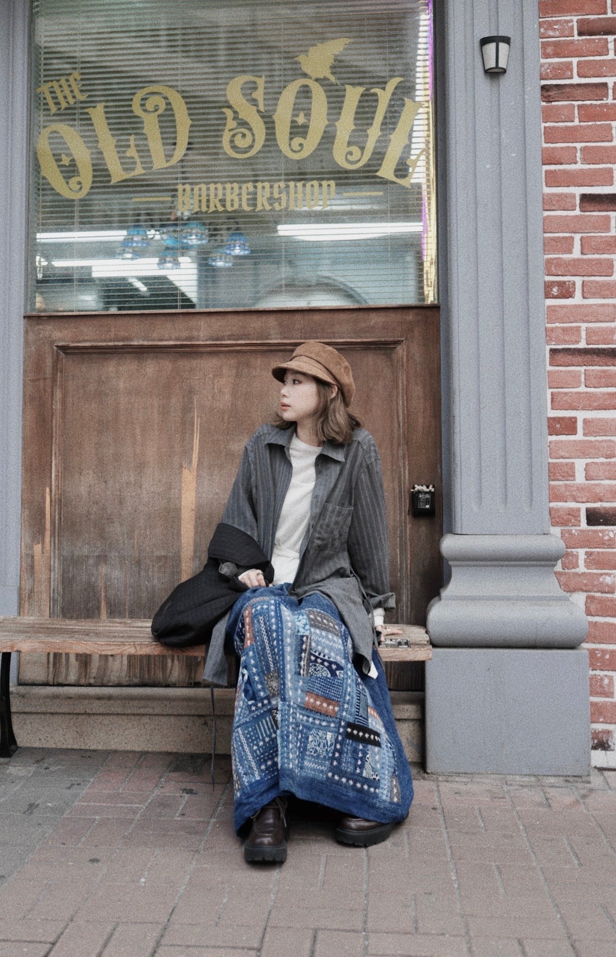 NA463 INDIGO SASHIKO PATCHWORK SKIRT