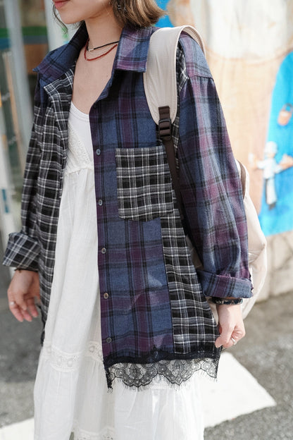 MB055 FLANNEL PATCHWORK LACE SHIRT