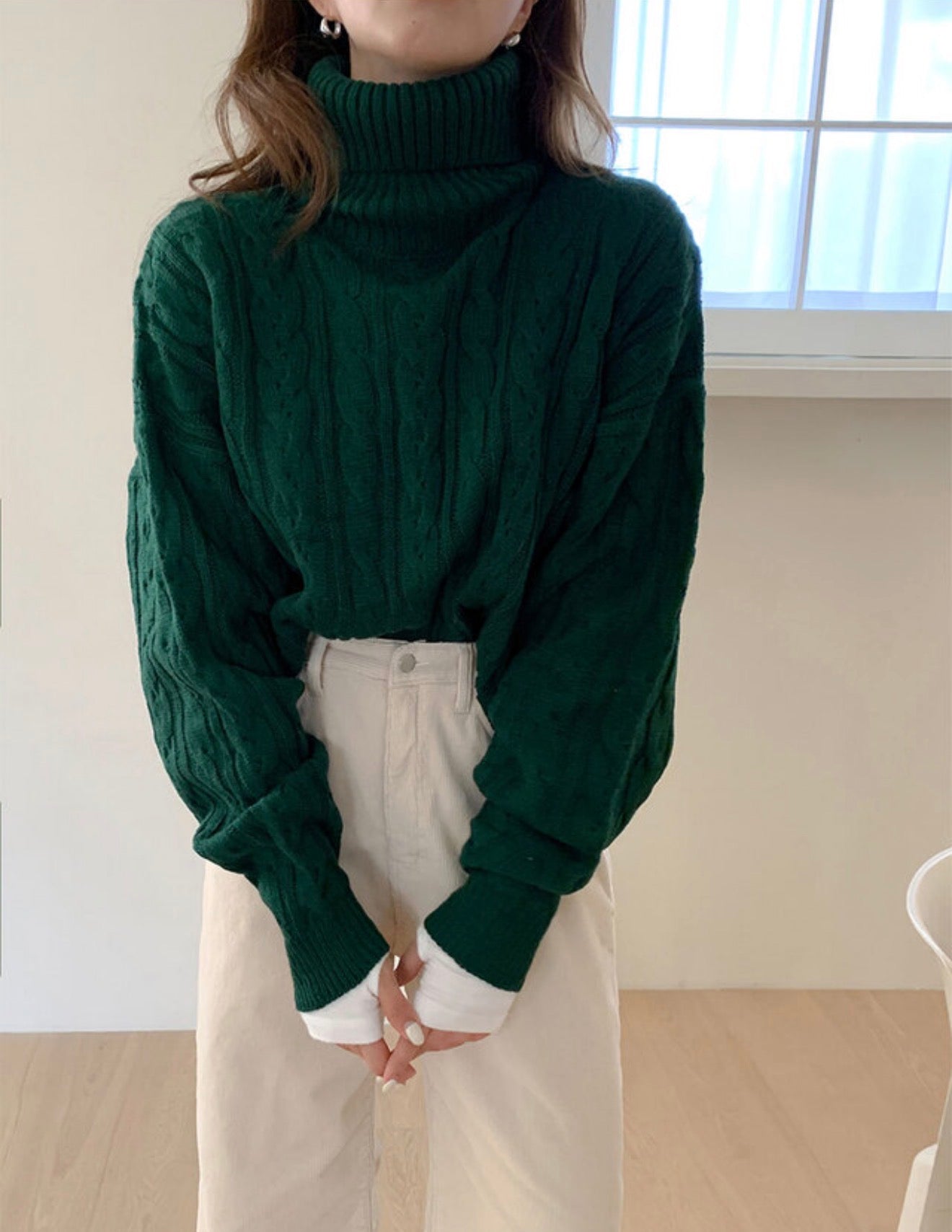 MZ594 CABLE-KNIT TURTLE NECK TOP 【 買2件減-$20 】